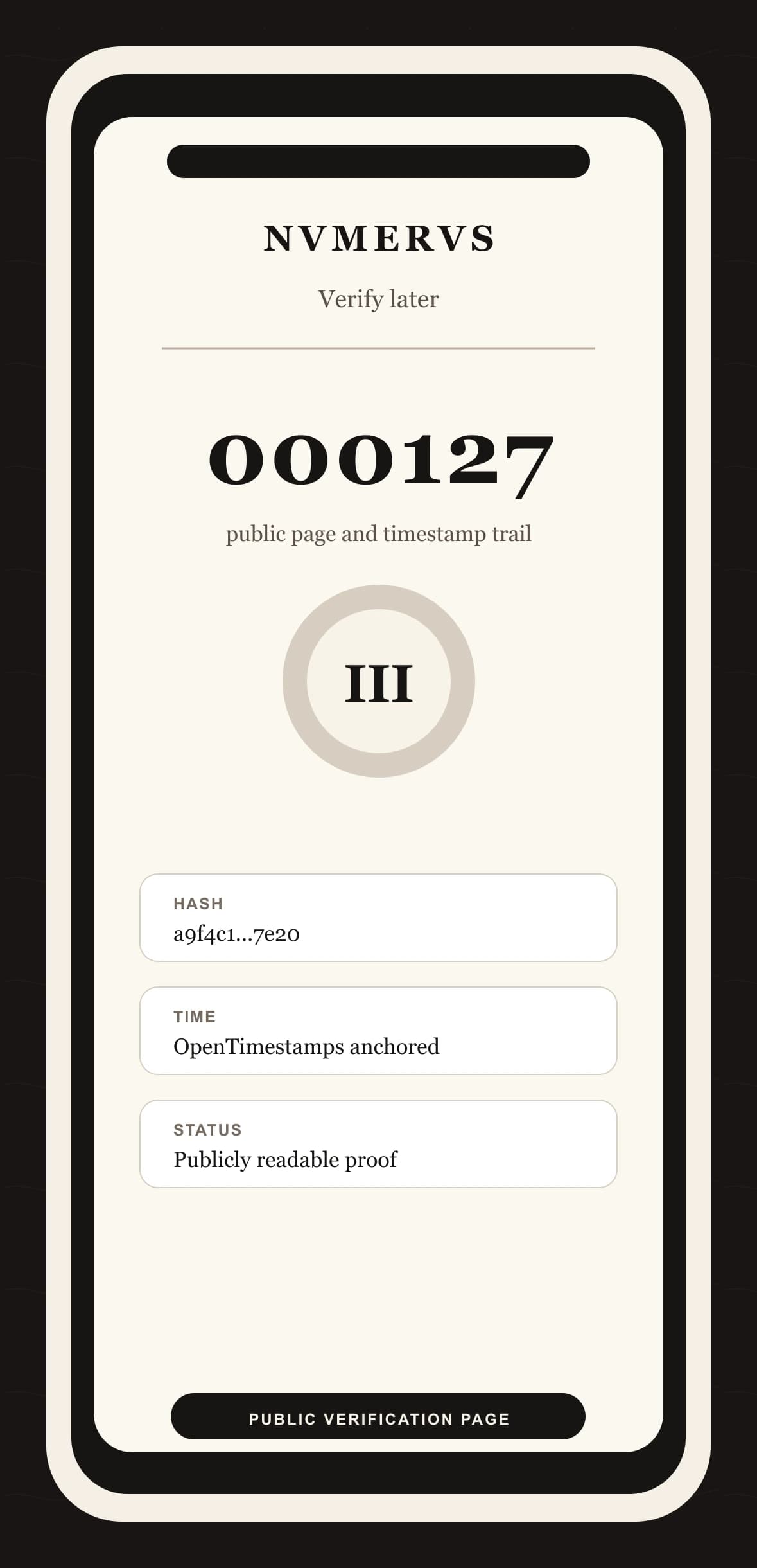 NVMERVS Verify registry screen